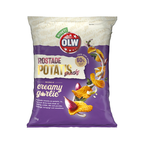 OLW Rostade Potatissnacks Creamy Garlic 10x75g